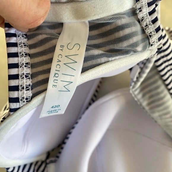 New! Cacique Underwire Seersucker Swim Bikini Top 42D Maritime Blue Seersucker - Picture 9 of 9